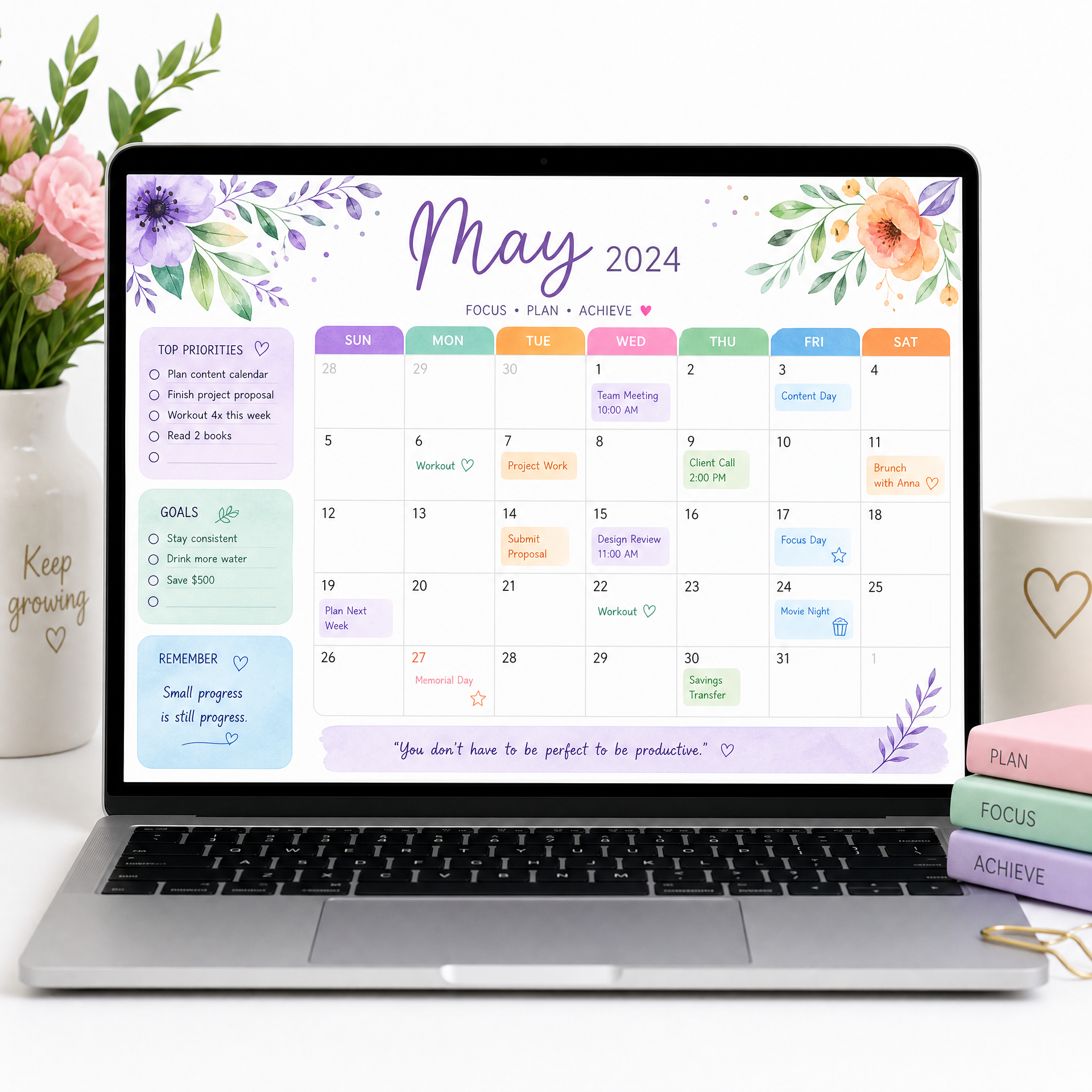 Digital Monthly Calendar Planner - Colorful Design for iPad and Tablets